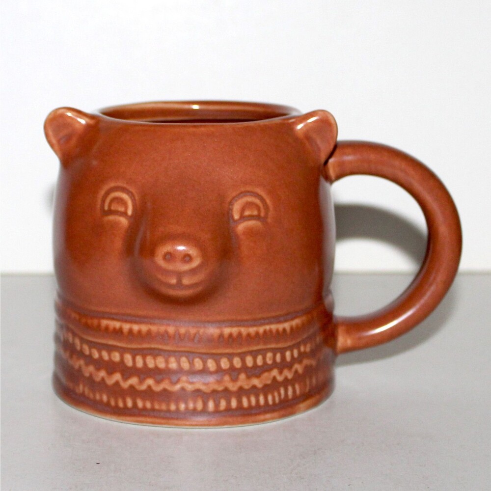 Bear Head coffee tea Mug ceramic stoneware brown 3D 12 oz fun novelty